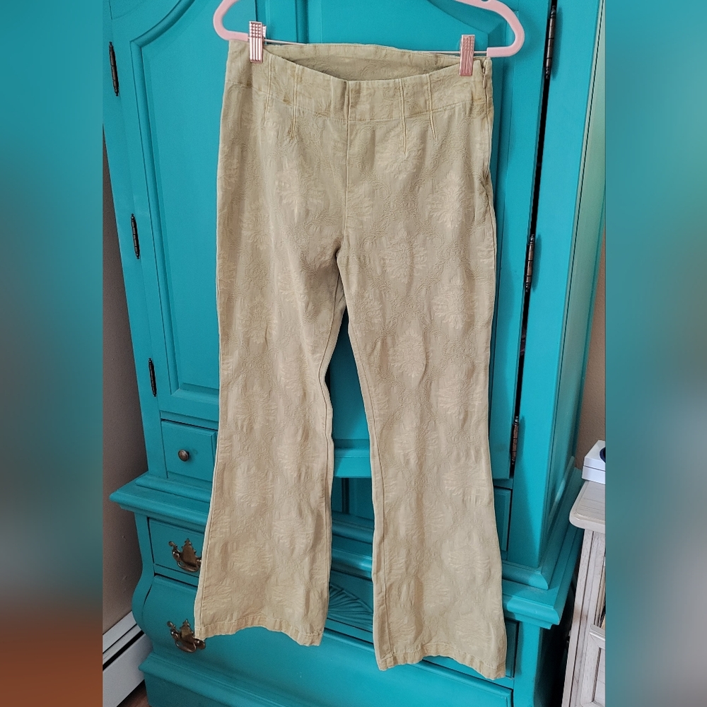 Free People Textured Tapestry Tannish/Gold Boot Cut Pants